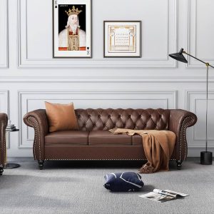 chesterfield 3 seater leather sofa