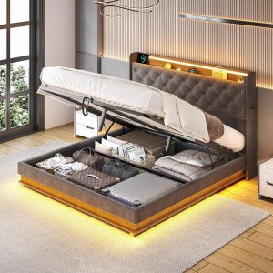 hydraulic storage king bed led lights