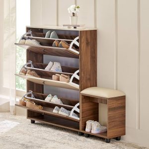 wooden shoe cabinet with seat