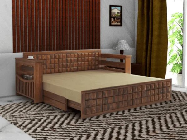 wood 3 seater sofa cum bed