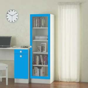 student study table with bookshelf