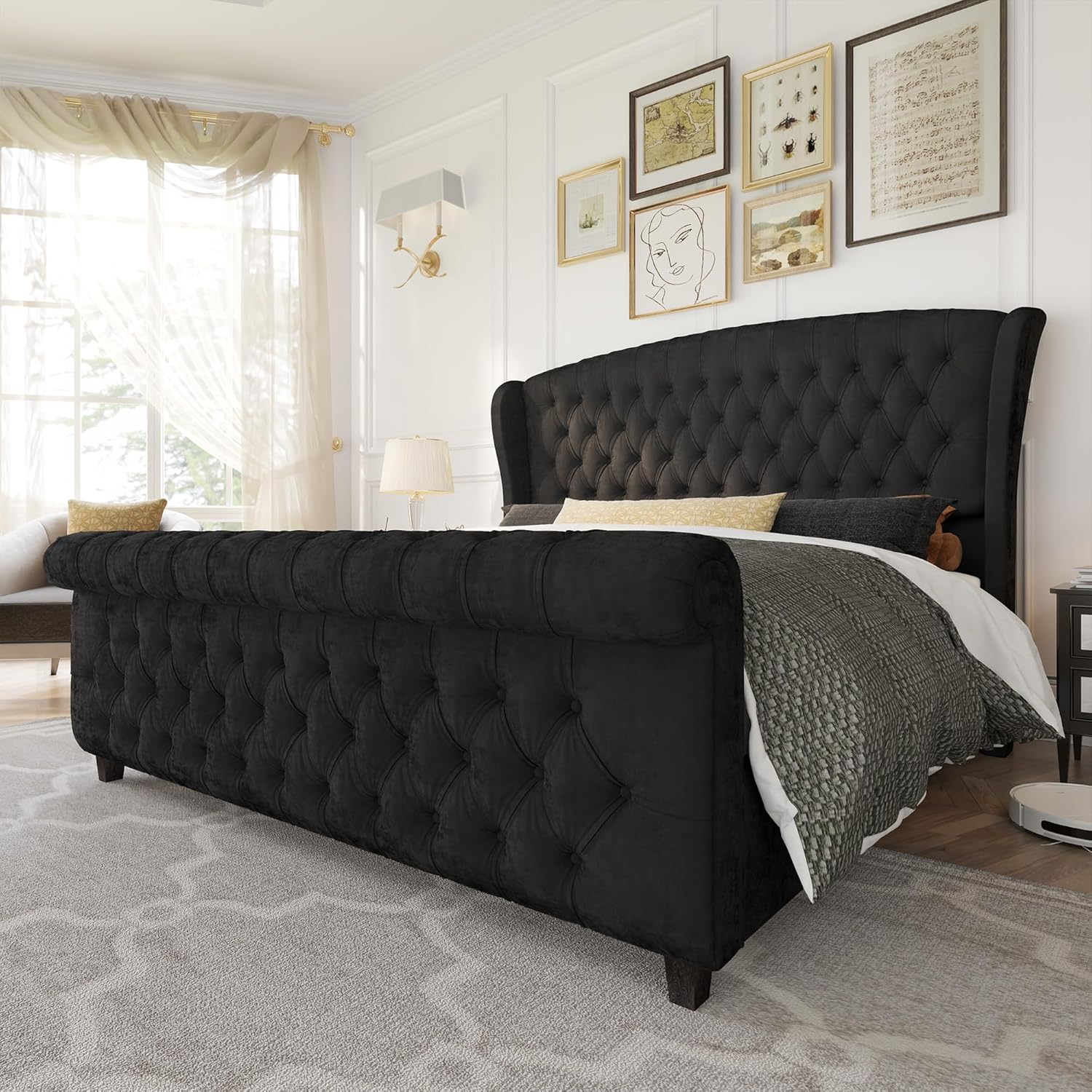 upholstered sleigh bed king size