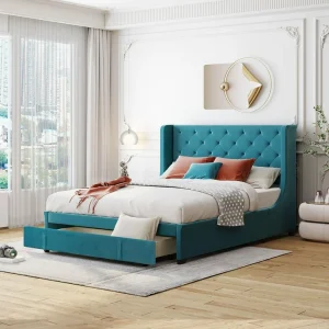 upholstered wingback bed queen size