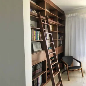 wooden bookcase with ladder