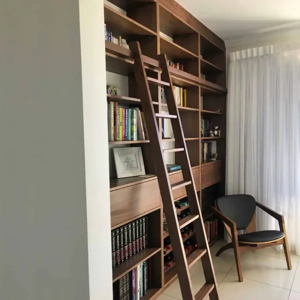wooden bookcase with ladder