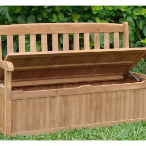 wooden garden bench with storage