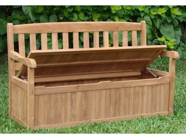 wooden garden bench with storage