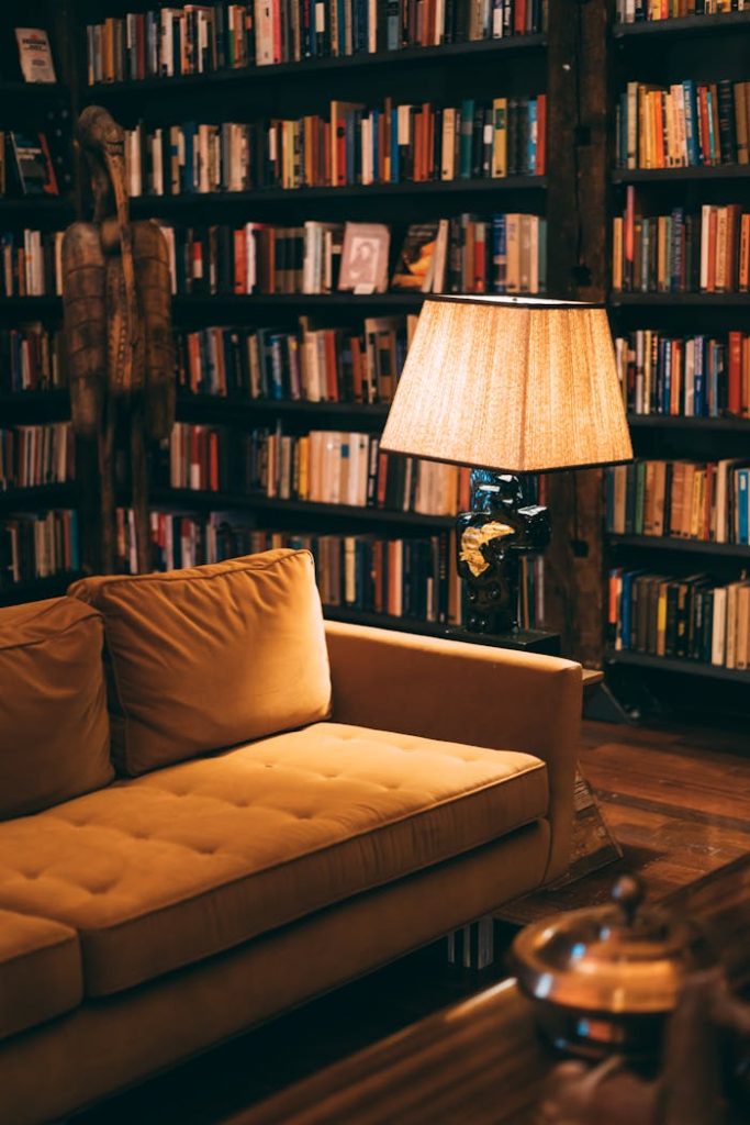 Mastering the First Impression: Your intriguing post title goes here Warm and inviting library scene featuring a cozy couch, bookshelves, and a lamp for ambient lighting.
