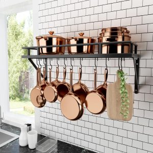 wall mounted pot rack with hooks